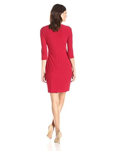 Lark & Ro Women's 3/4 Sleeve Side Ruched Jersey Knit Sheath Dress, Classic Red, X-Large
