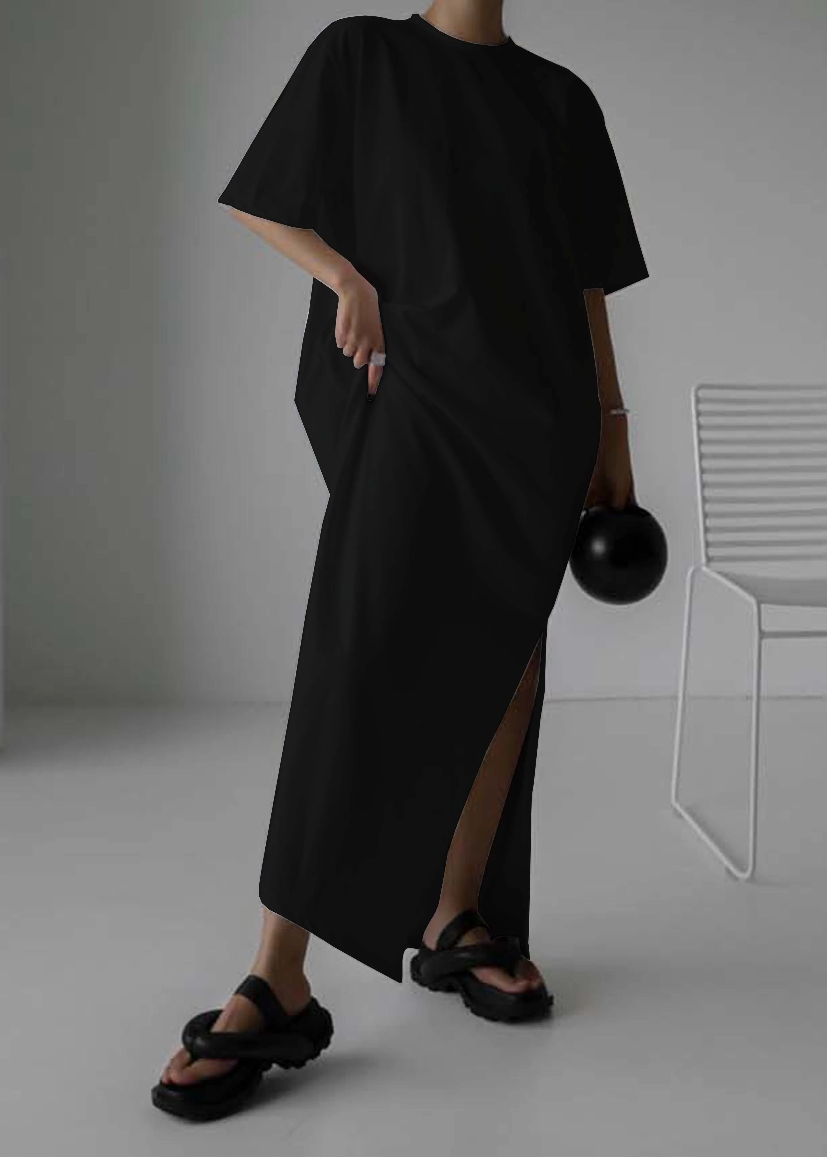 Lou Oversized Tee Dress - Black