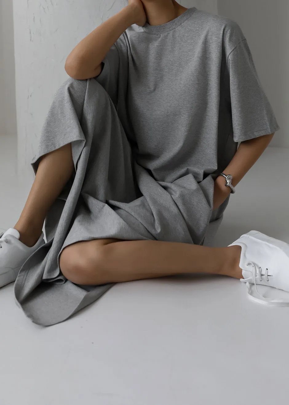 Lou Oversized Tee Dress - Heather Grey