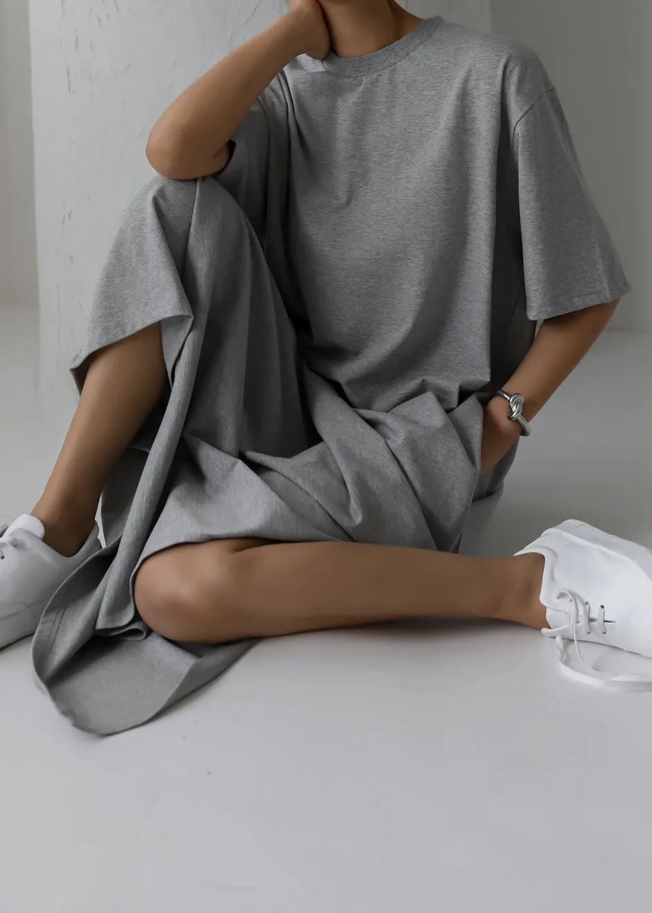 Lou Oversized Tee Dress - Heather Grey