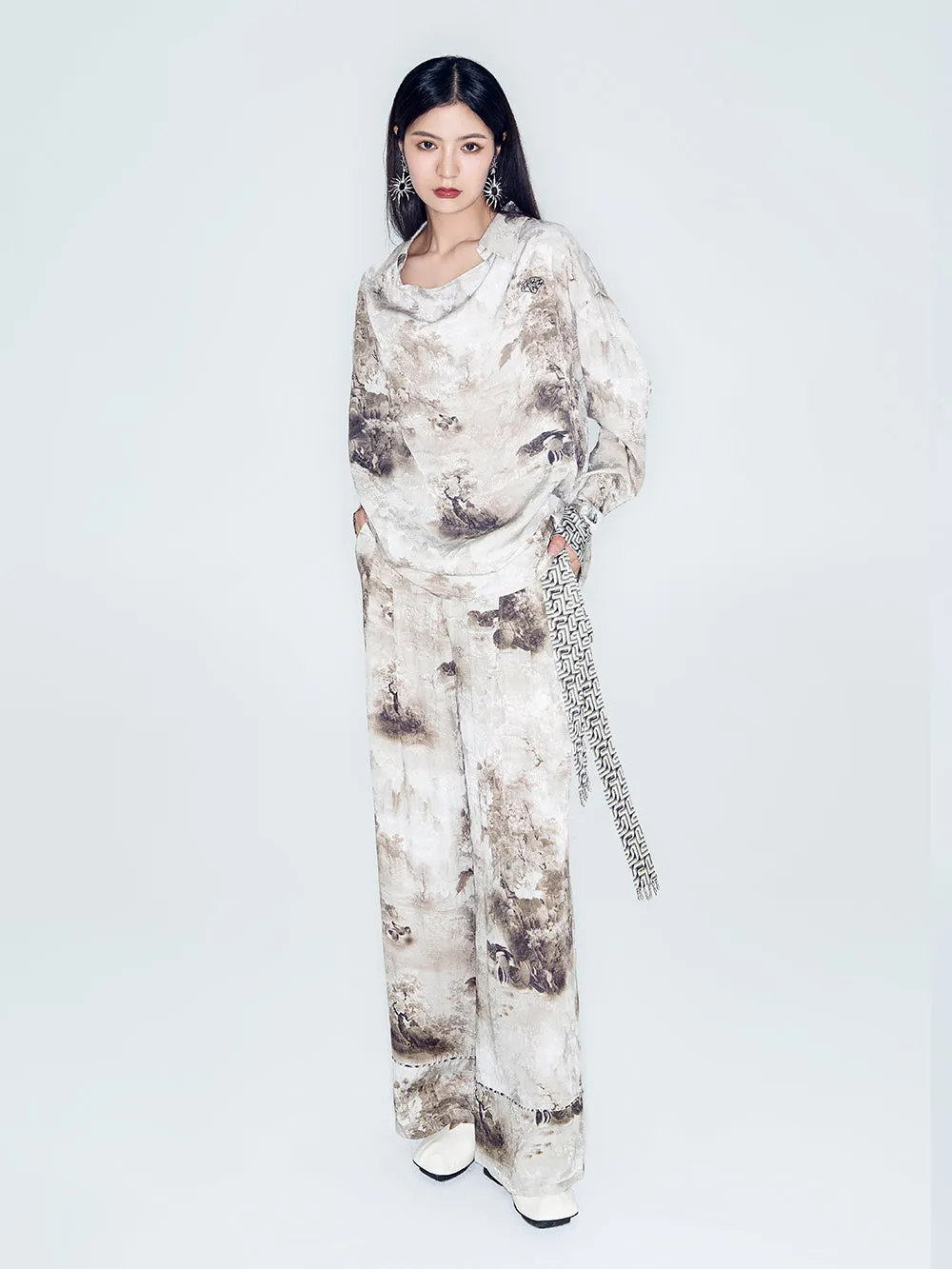 MUKZIN Lilong "Mandarin Duck" Ink-Wash Wide Leg Pants