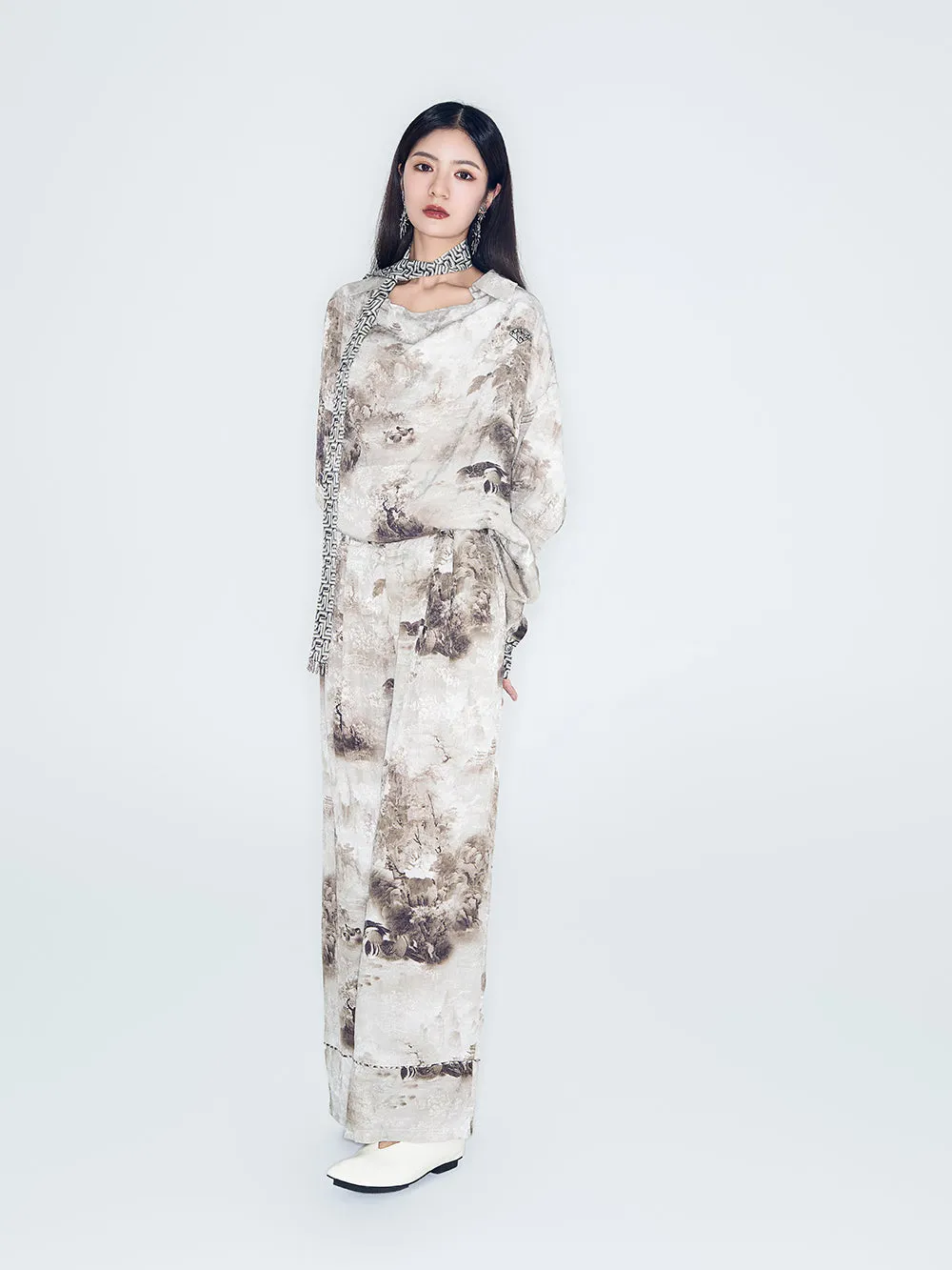 MUKZIN Lilong "Mandarin Duck" Ink-Wash Wide Leg Pants
