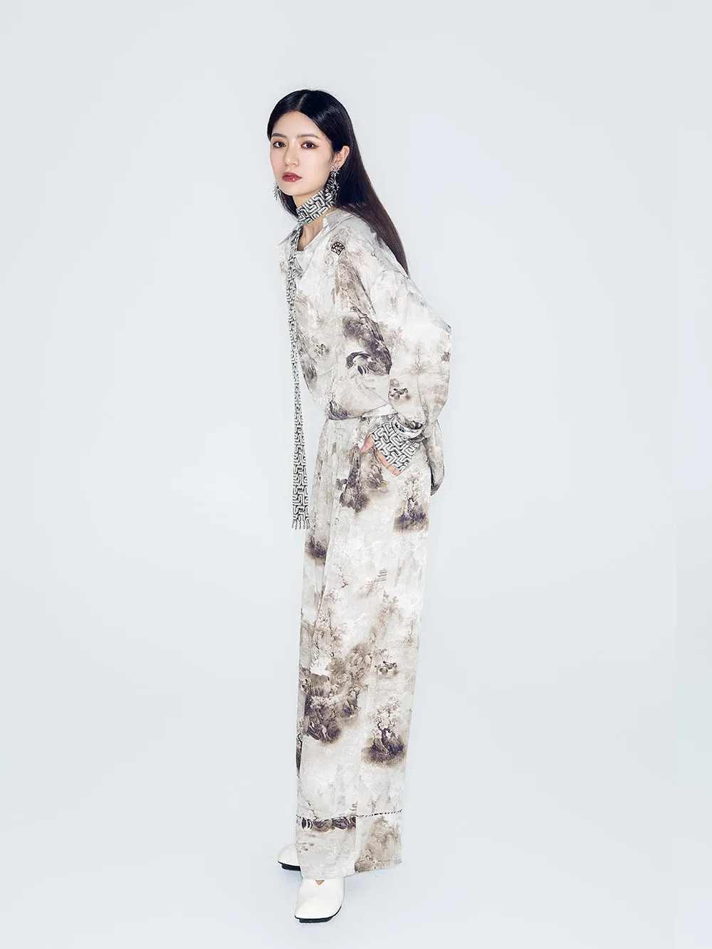 MUKZIN Lilong "Mandarin Duck" Ink-Wash Wide Leg Pants