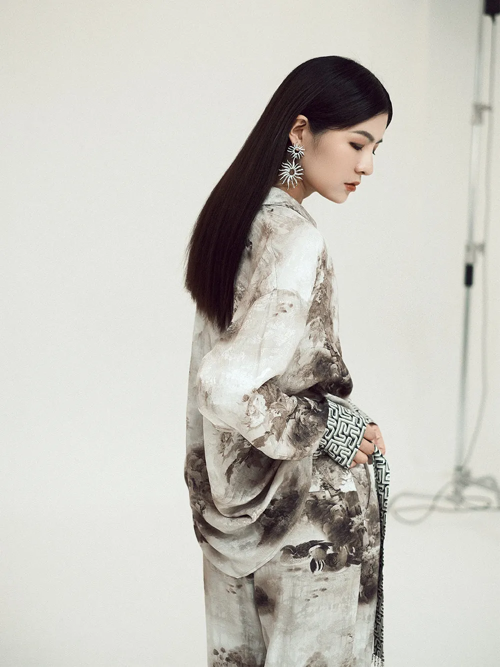 MUKZIN Lilong "Mandarin Duck" Ink-Wash Wide Leg Pants