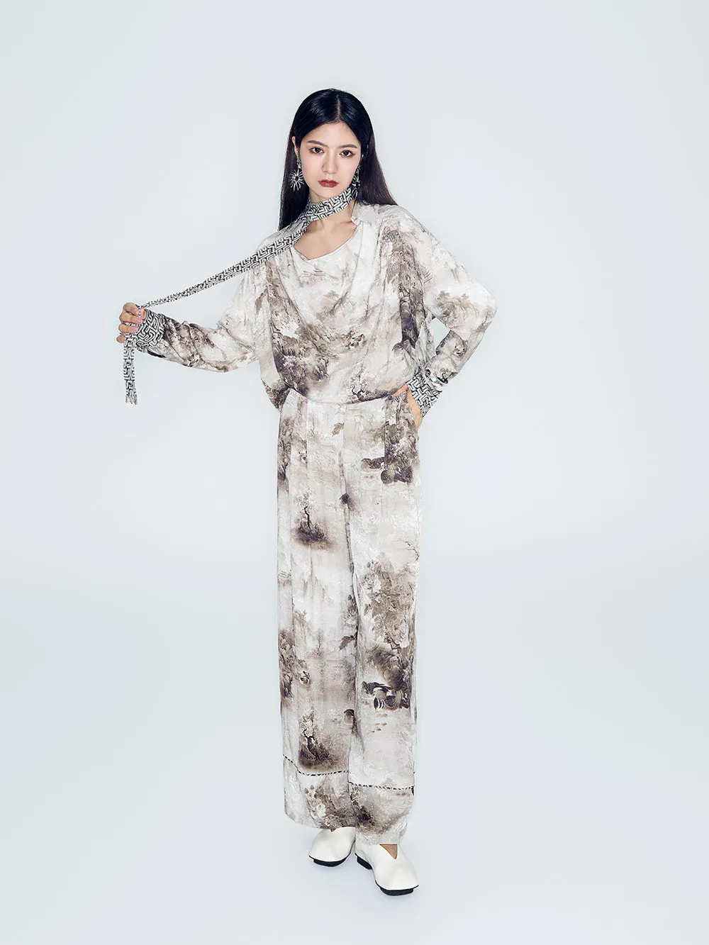 MUKZIN Lilong "Mandarin Duck" Ink-Wash Wide Leg Pants