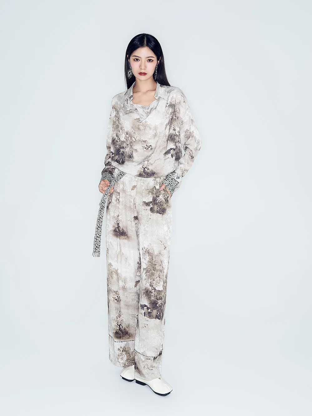 MUKZIN Lilong "Mandarin Duck" Ink-Wash Wide Leg Pants