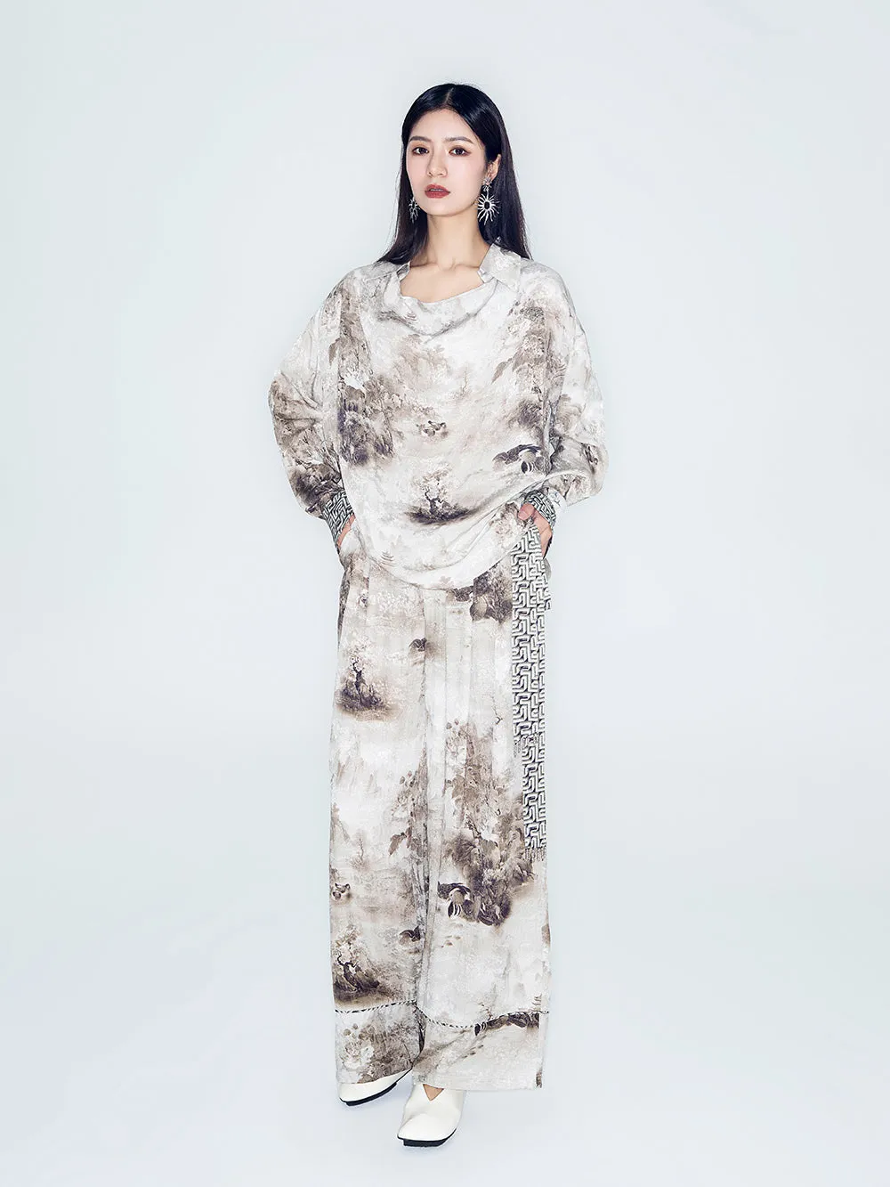 MUKZIN Lilong "Mandarin Duck" Ink-Wash Wide Leg Pants