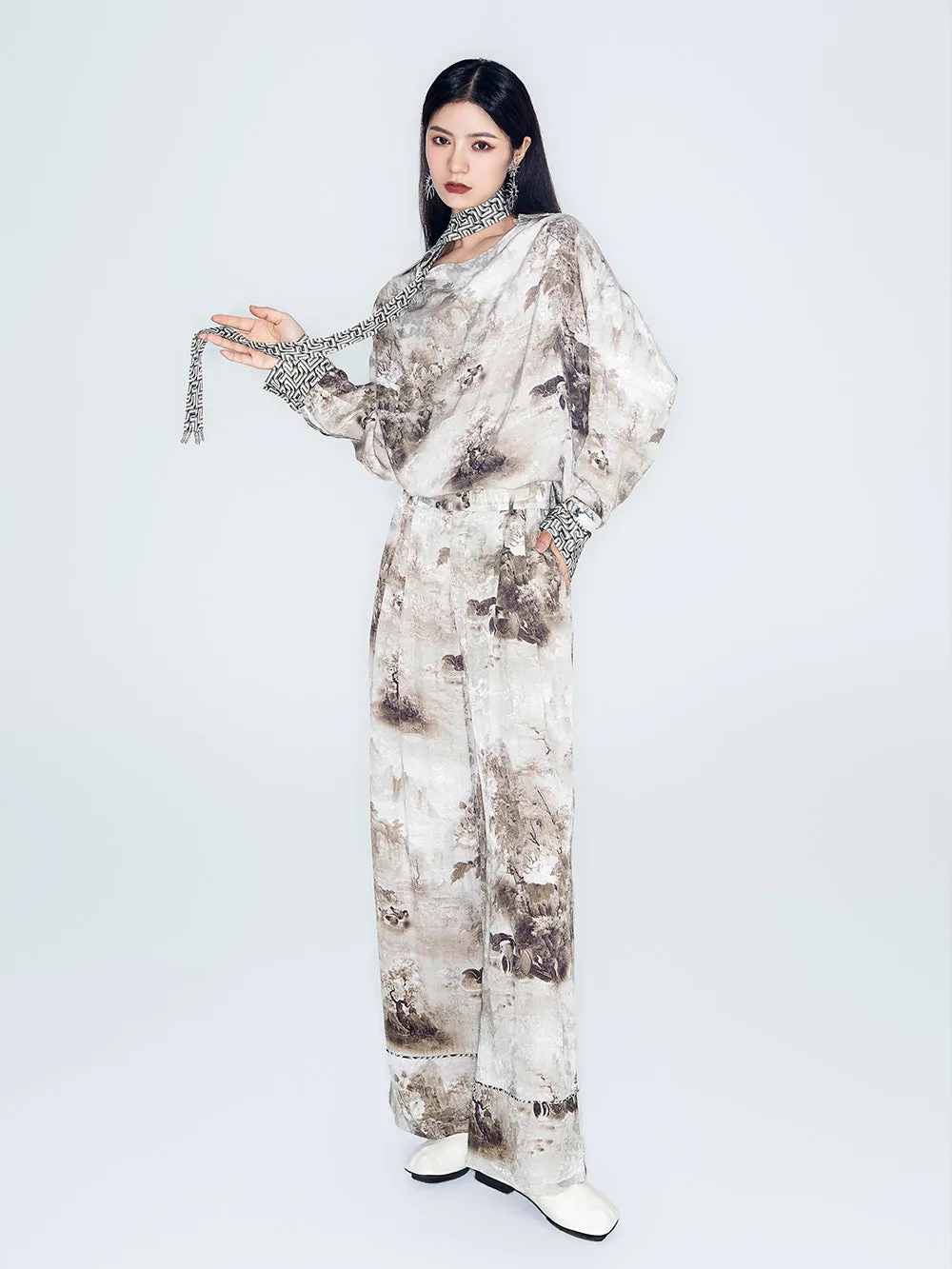 MUKZIN Lilong "Mandarin Duck" Ink-Wash Wide Leg Pants