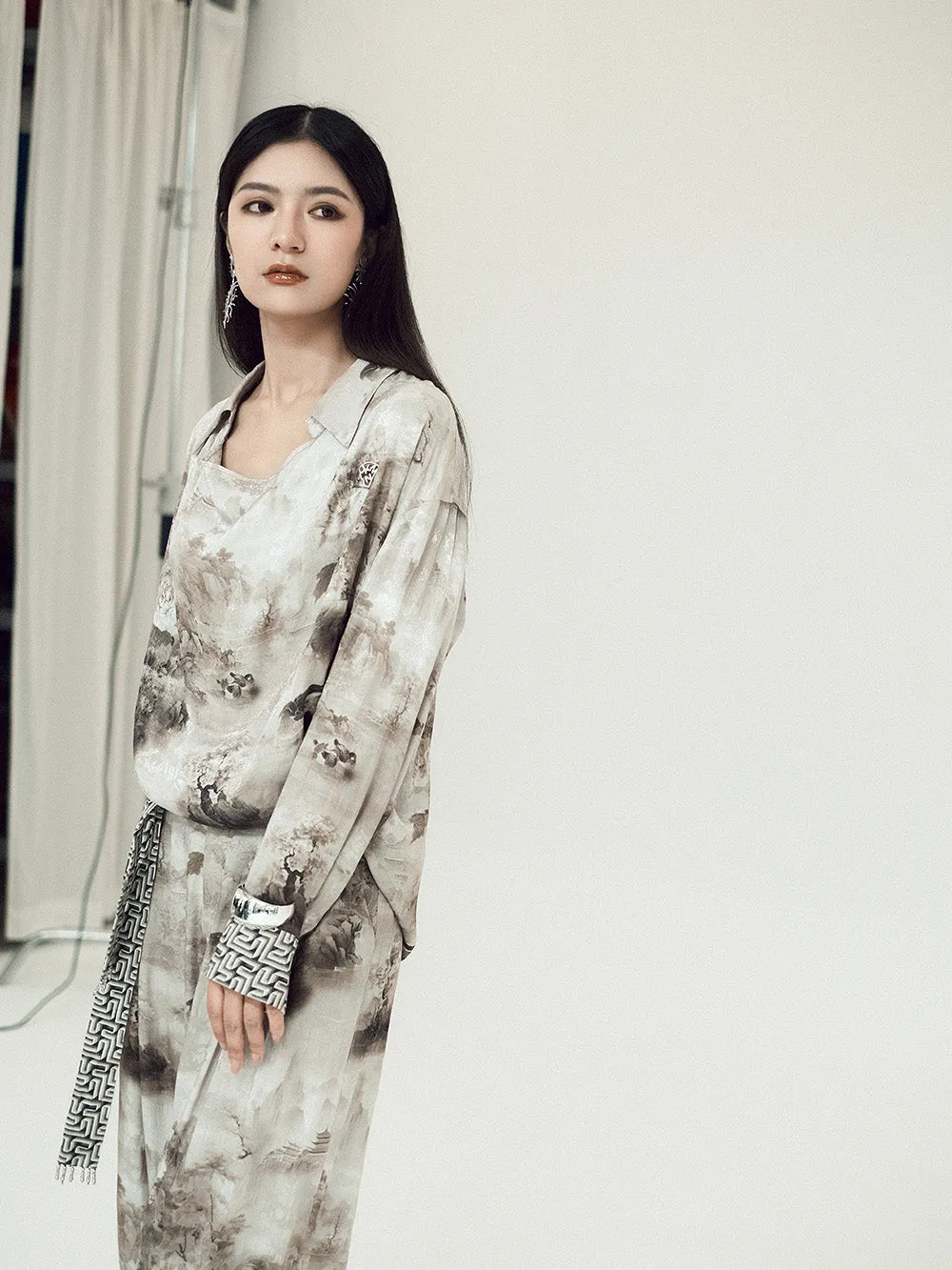 MUKZIN Lilong "Mandarin Duck" Ink-Wash Wide Leg Pants