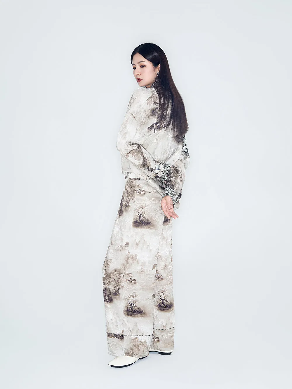 MUKZIN Lilong "Mandarin Duck" Ink-Wash Wide Leg Pants
