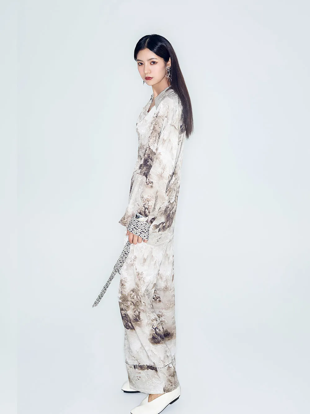 MUKZIN Lilong "Mandarin Duck" Ink-Wash Wide Leg Pants