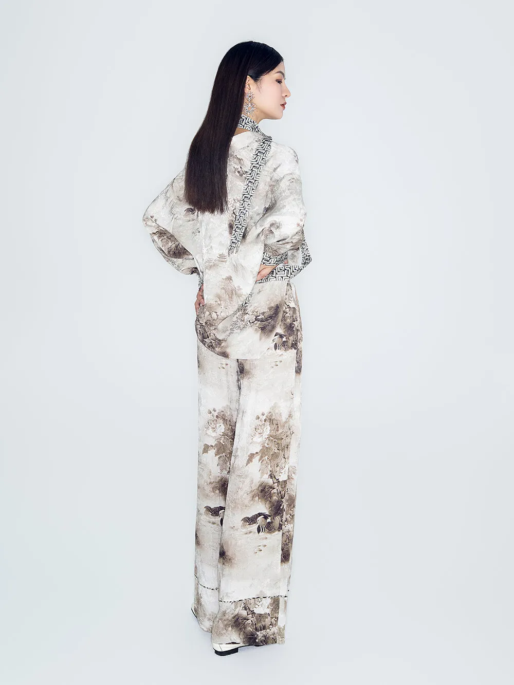 MUKZIN Lilong "Mandarin Duck" Ink-Wash Wide Leg Pants