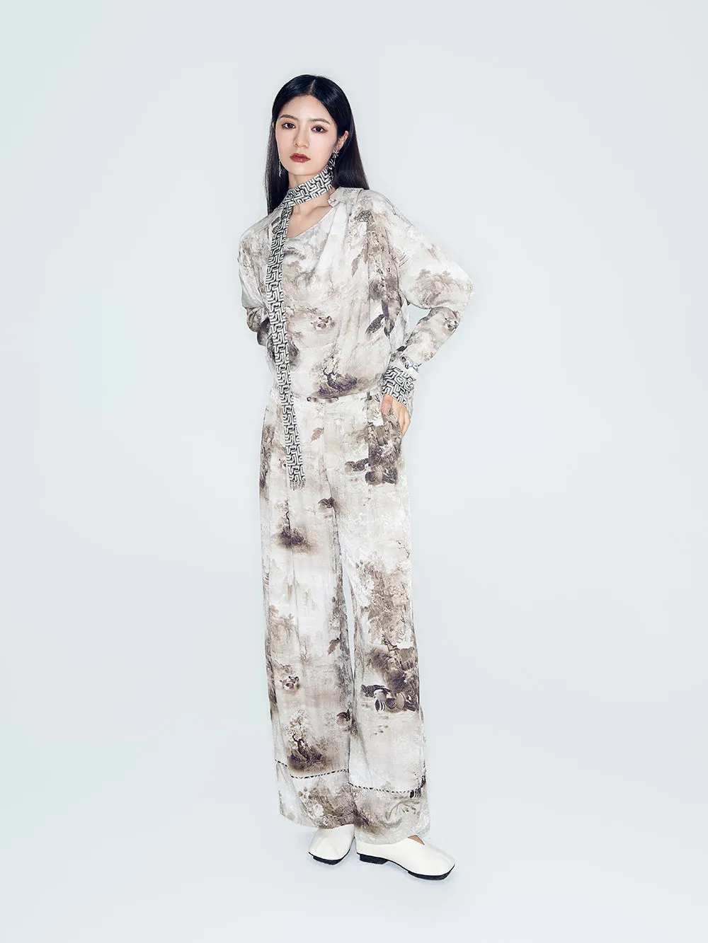 MUKZIN Lilong "Mandarin Duck" Ink-Wash Wide Leg Pants