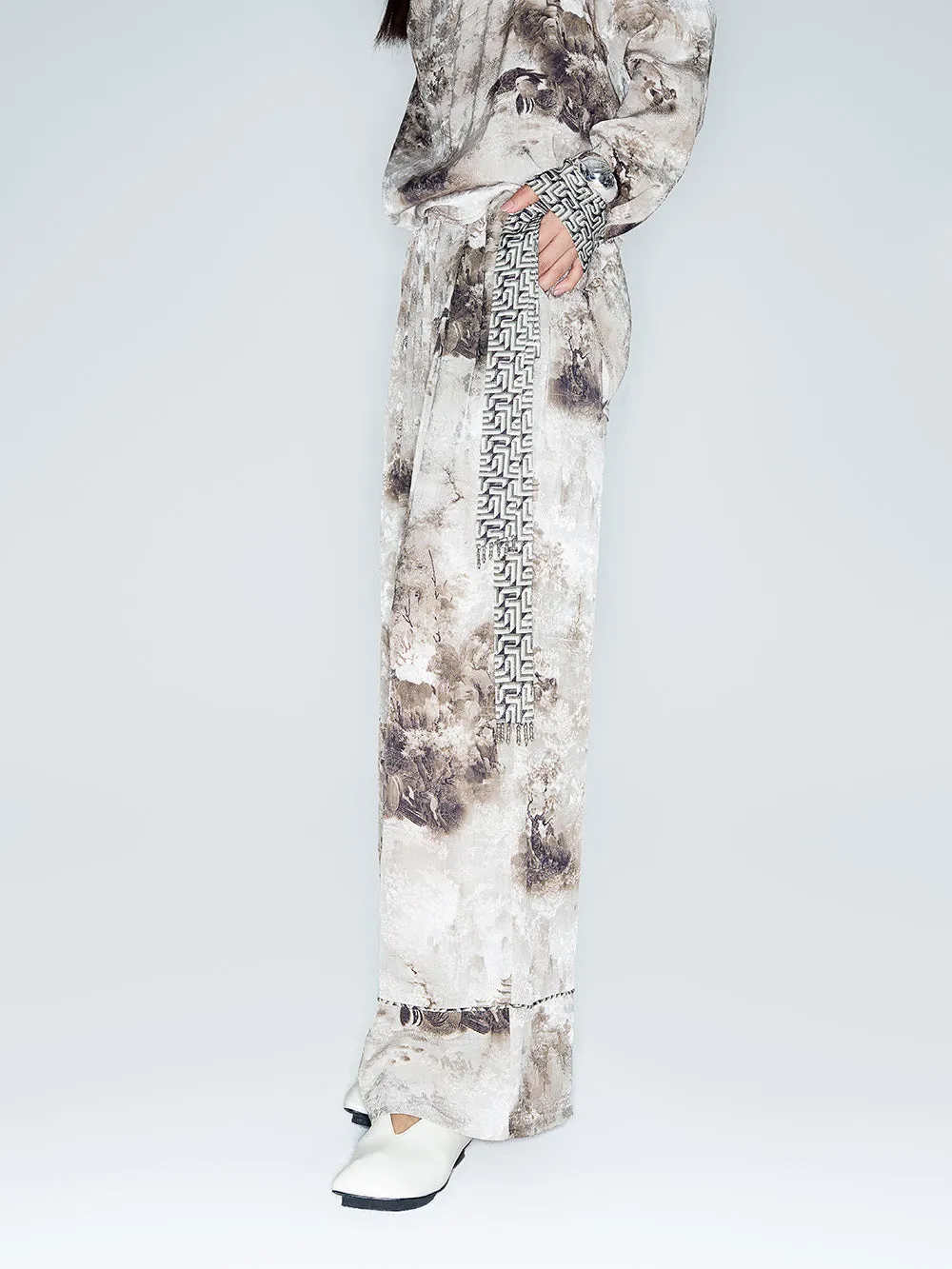 MUKZIN Lilong "Mandarin Duck" Ink-Wash Wide Leg Pants
