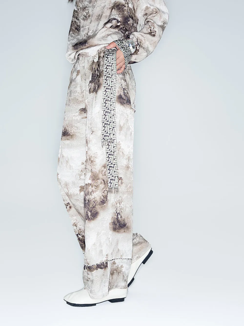 MUKZIN Lilong "Mandarin Duck" Ink-Wash Wide Leg Pants
