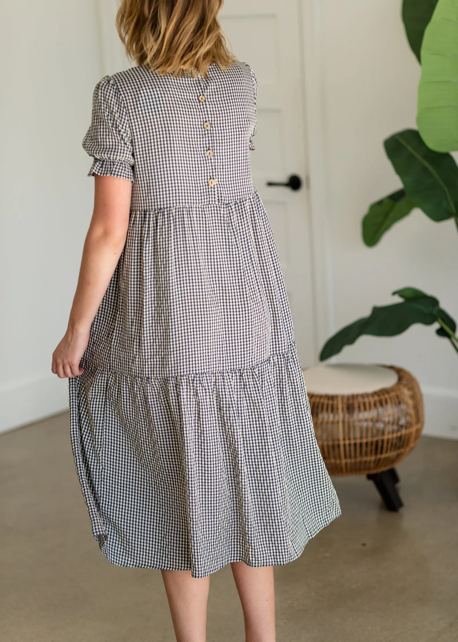 Navy Tiered Gingham Midi Dress -FINAL SALE