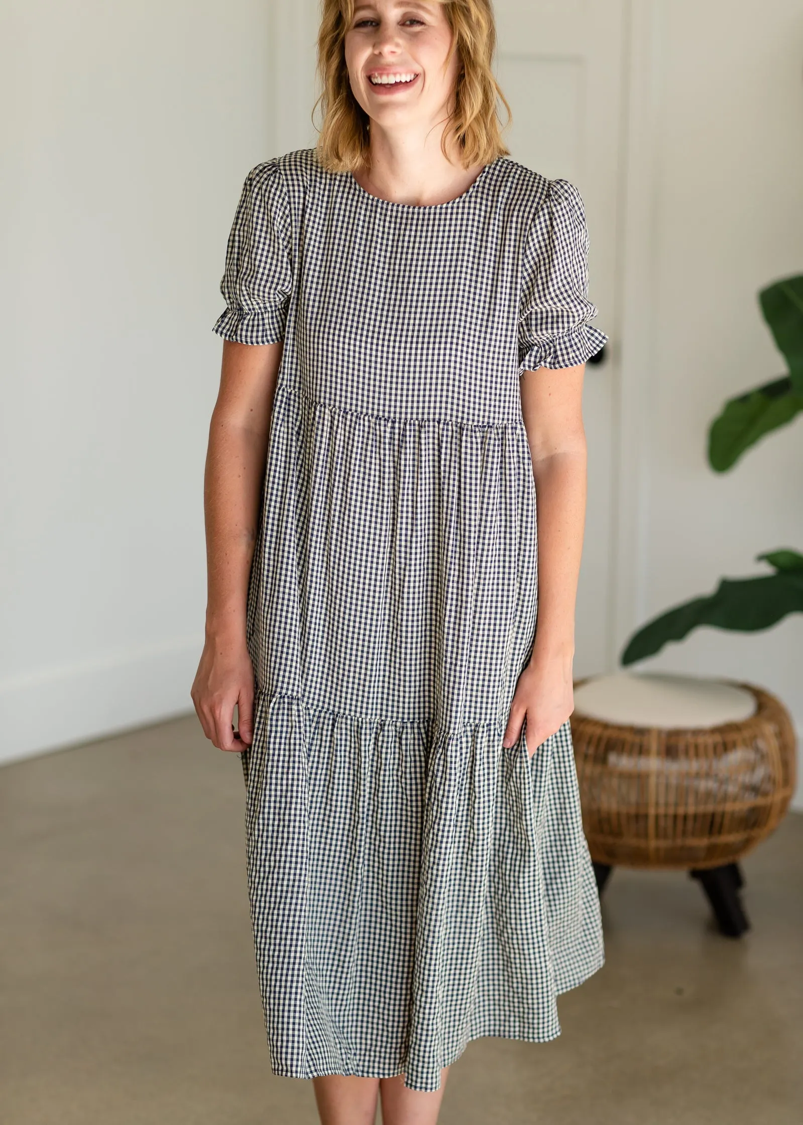 Navy Tiered Gingham Midi Dress -FINAL SALE