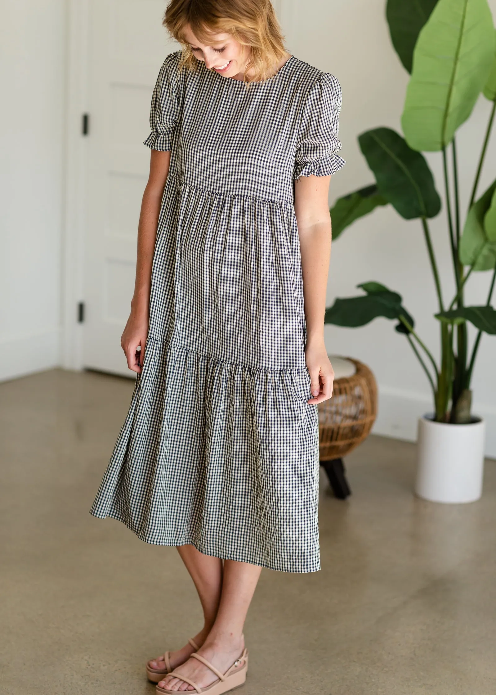 Navy Tiered Gingham Midi Dress -FINAL SALE