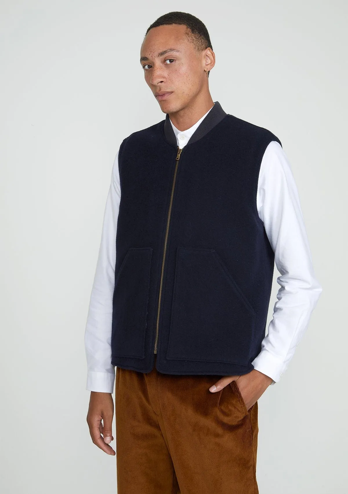 Navy Wool Padded Gilet