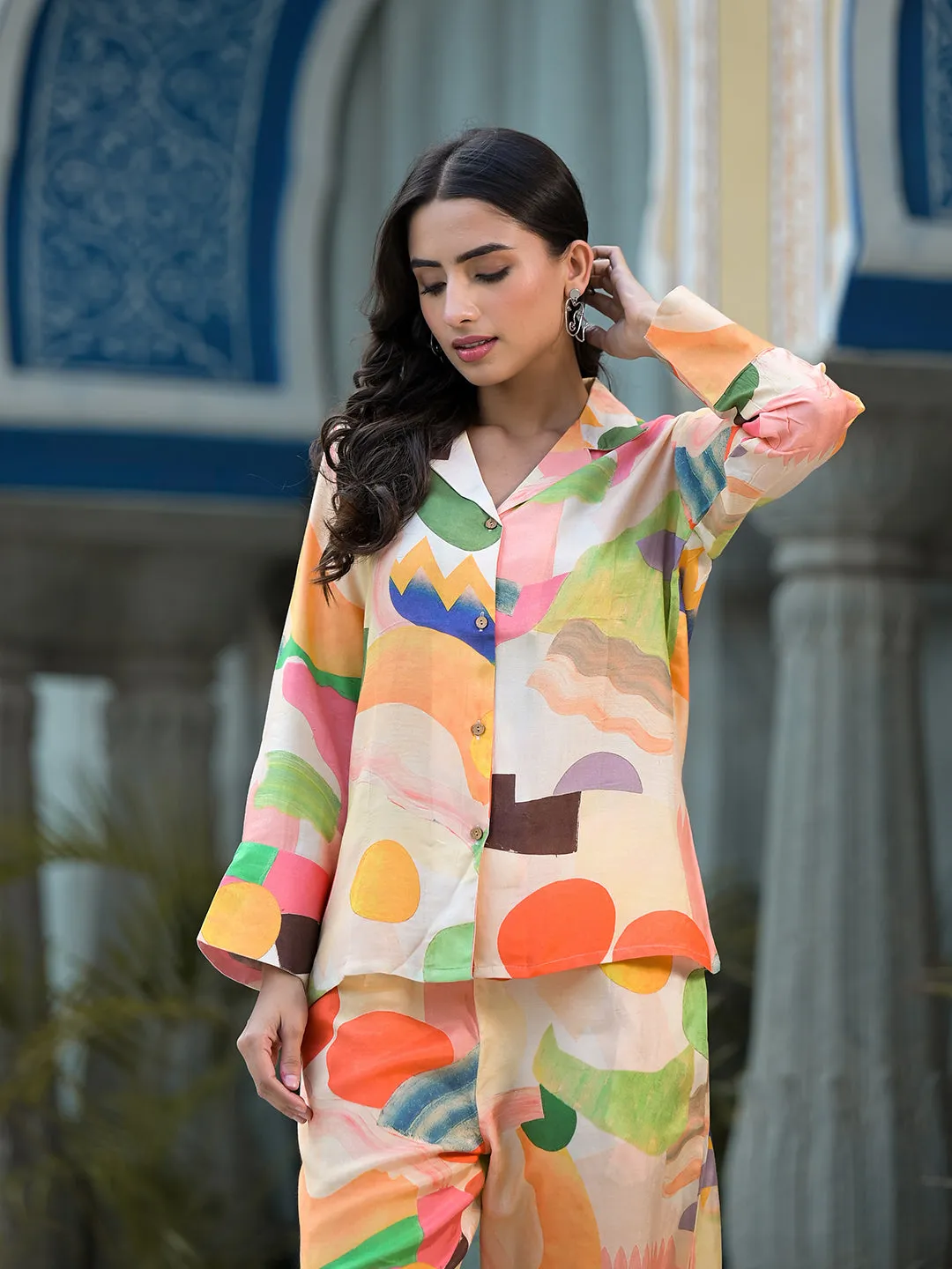 Peach Multi Floral Printed Muslin Co-Ord Set