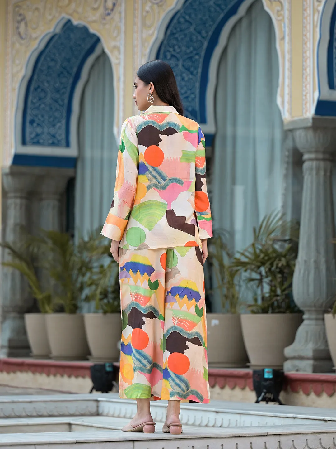 Peach Multi Floral Printed Muslin Co-Ord Set