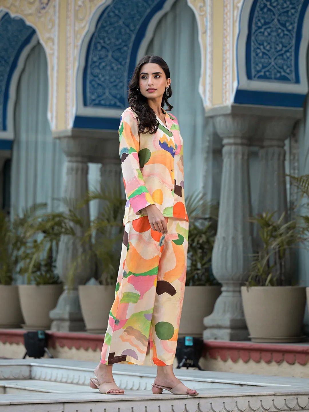 Peach Multi Floral Printed Muslin Co-Ord Set
