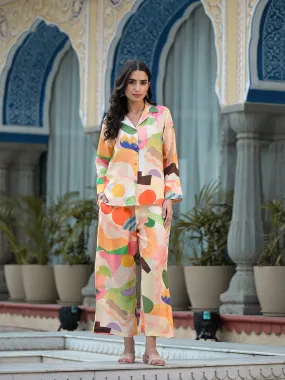 Peach Multi Floral Printed Muslin Co-Ord Set