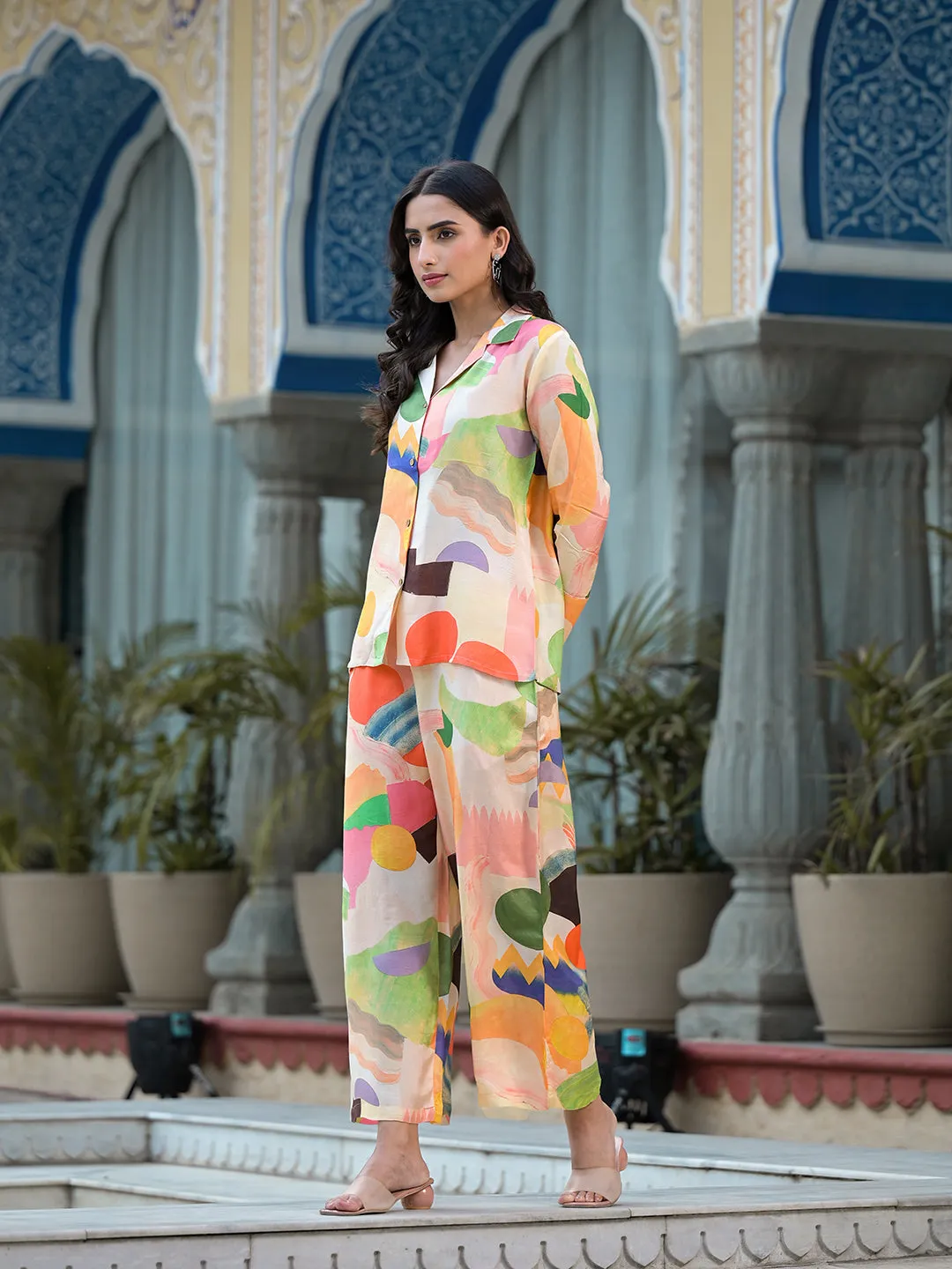 Peach Multi Floral Printed Muslin Co-Ord Set
