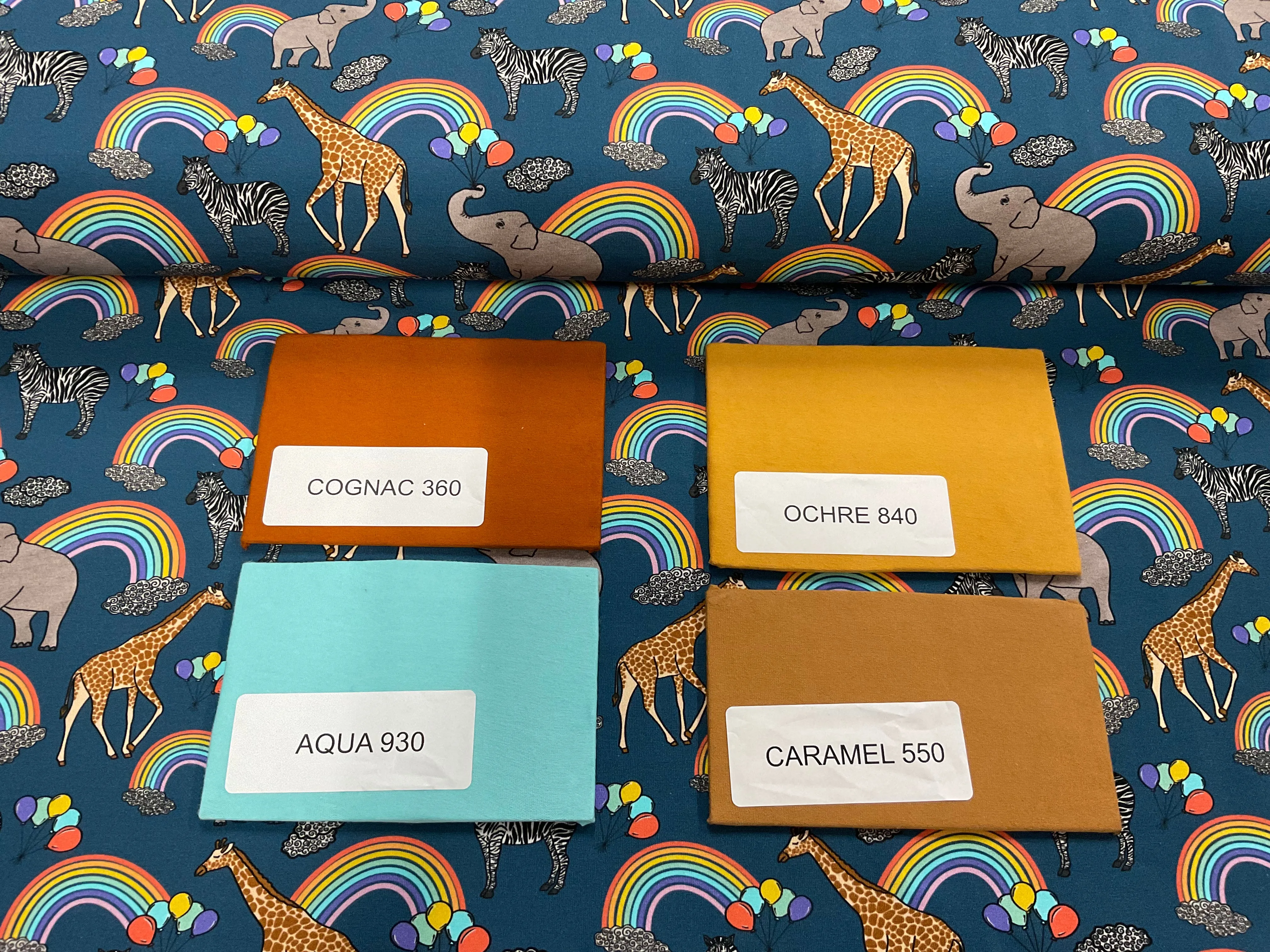 Rainbow Animals Navy Cotton Jersey