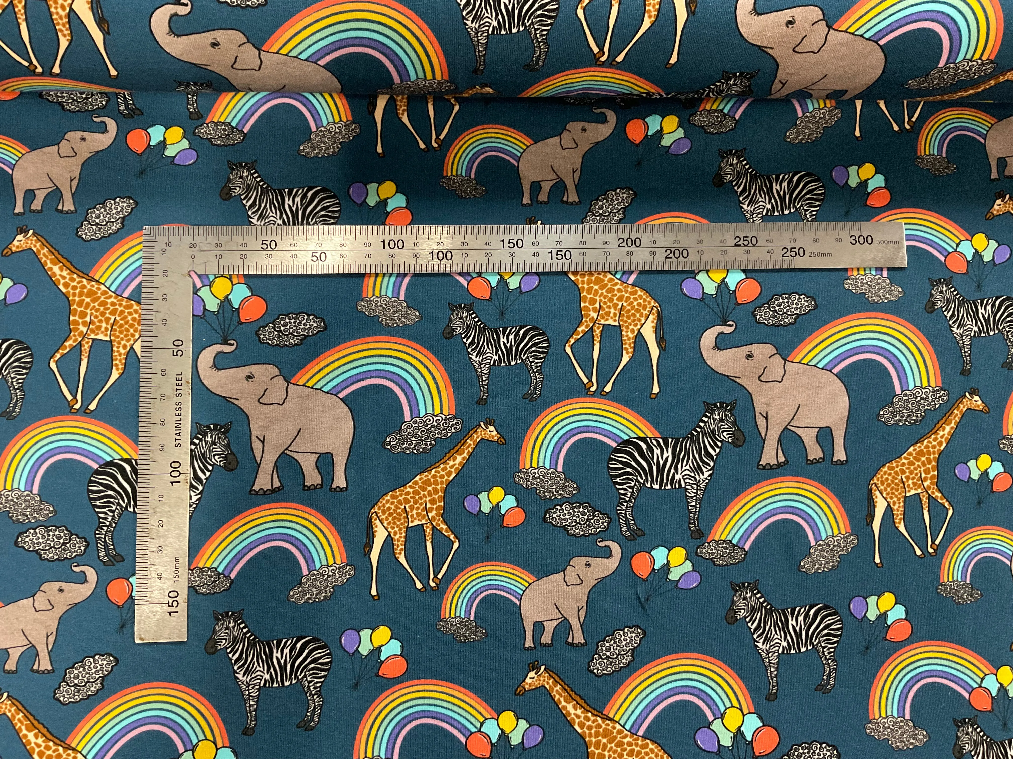 Rainbow Animals Navy Cotton Jersey