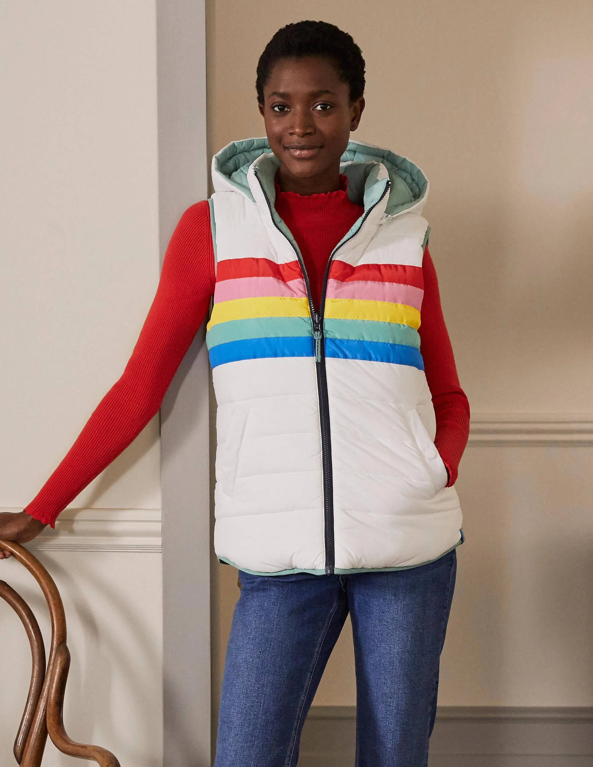 Reversible Lightweight Gilet-Ivory Stripe