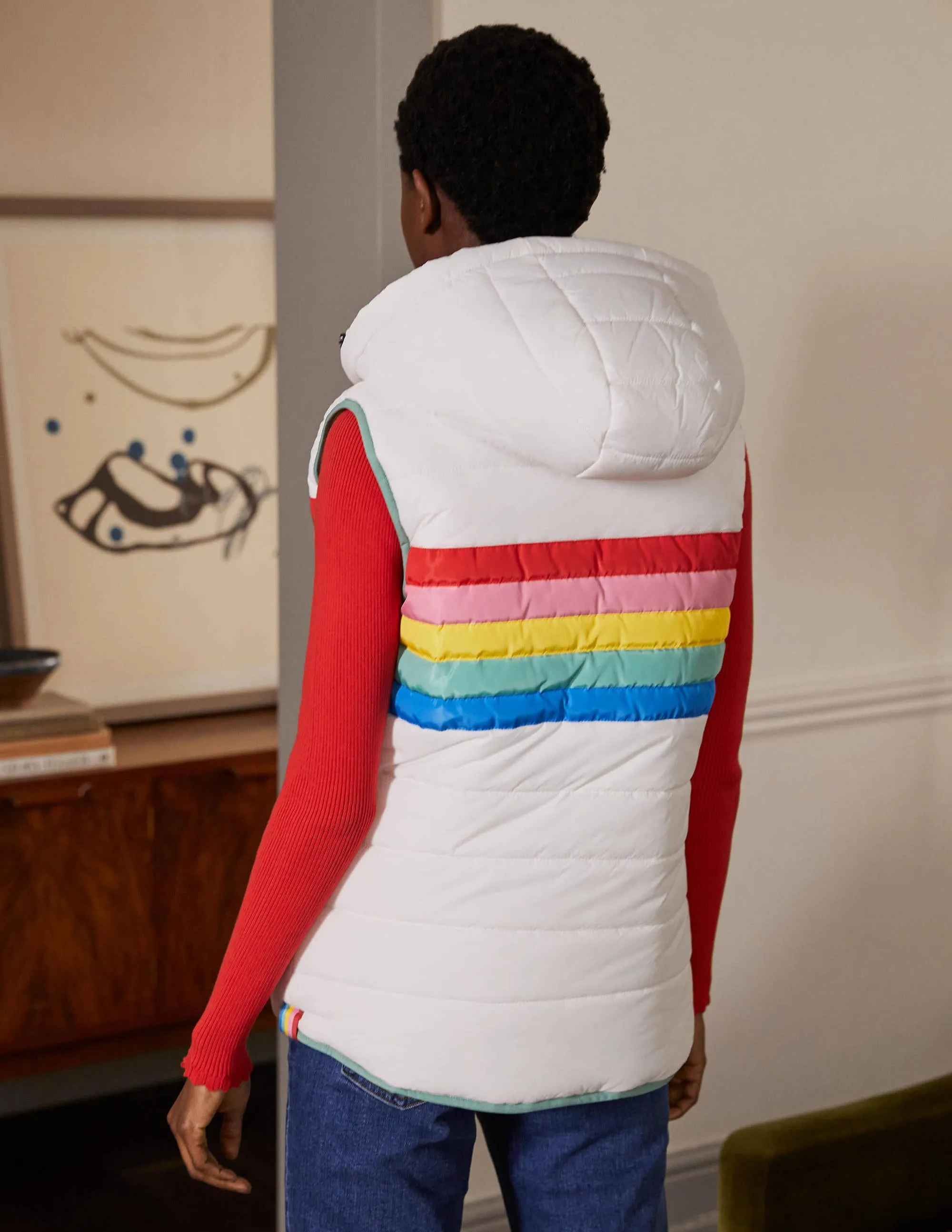 Reversible Lightweight Gilet-Ivory Stripe