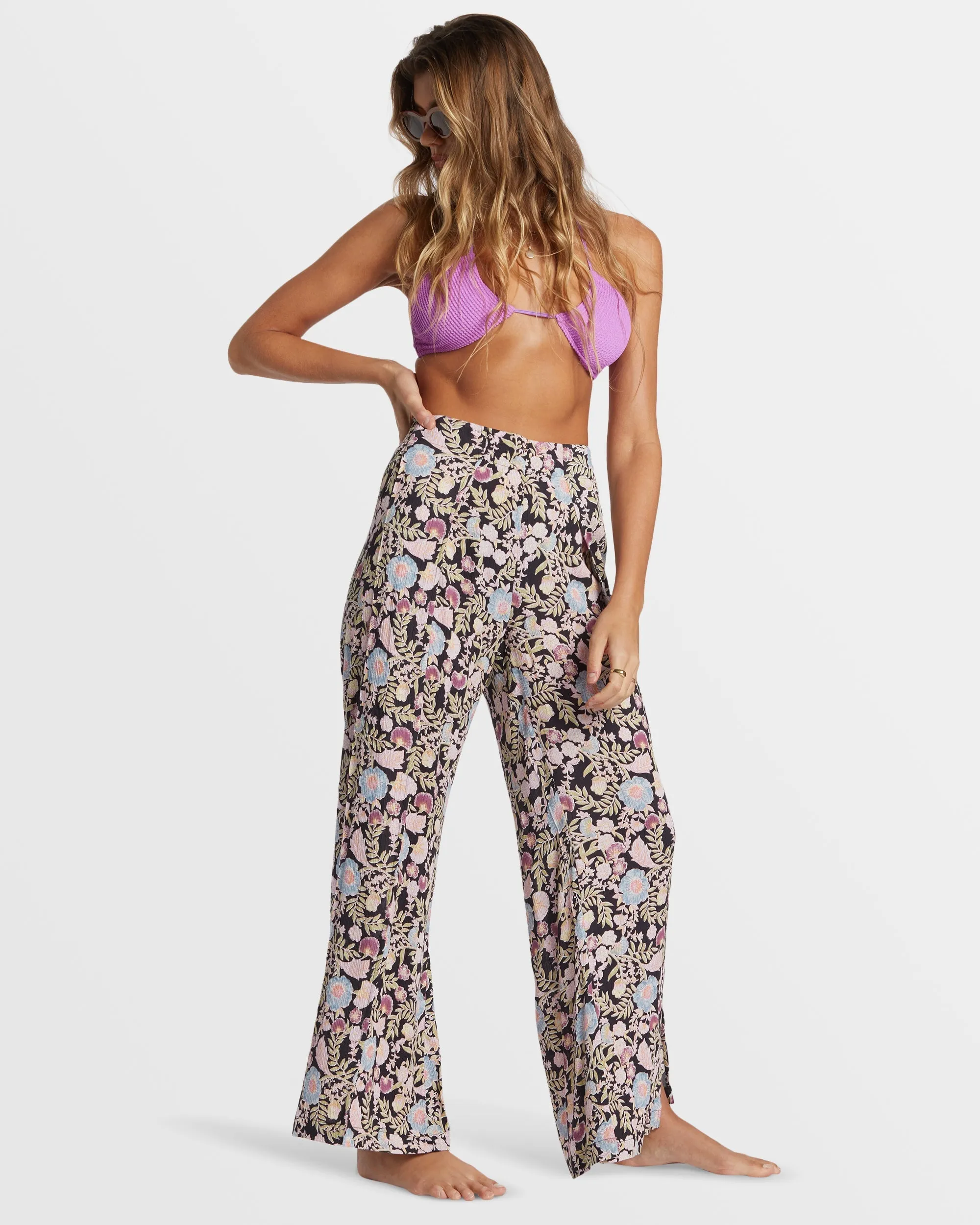 Split Spirit Floral Pants - Blackberry