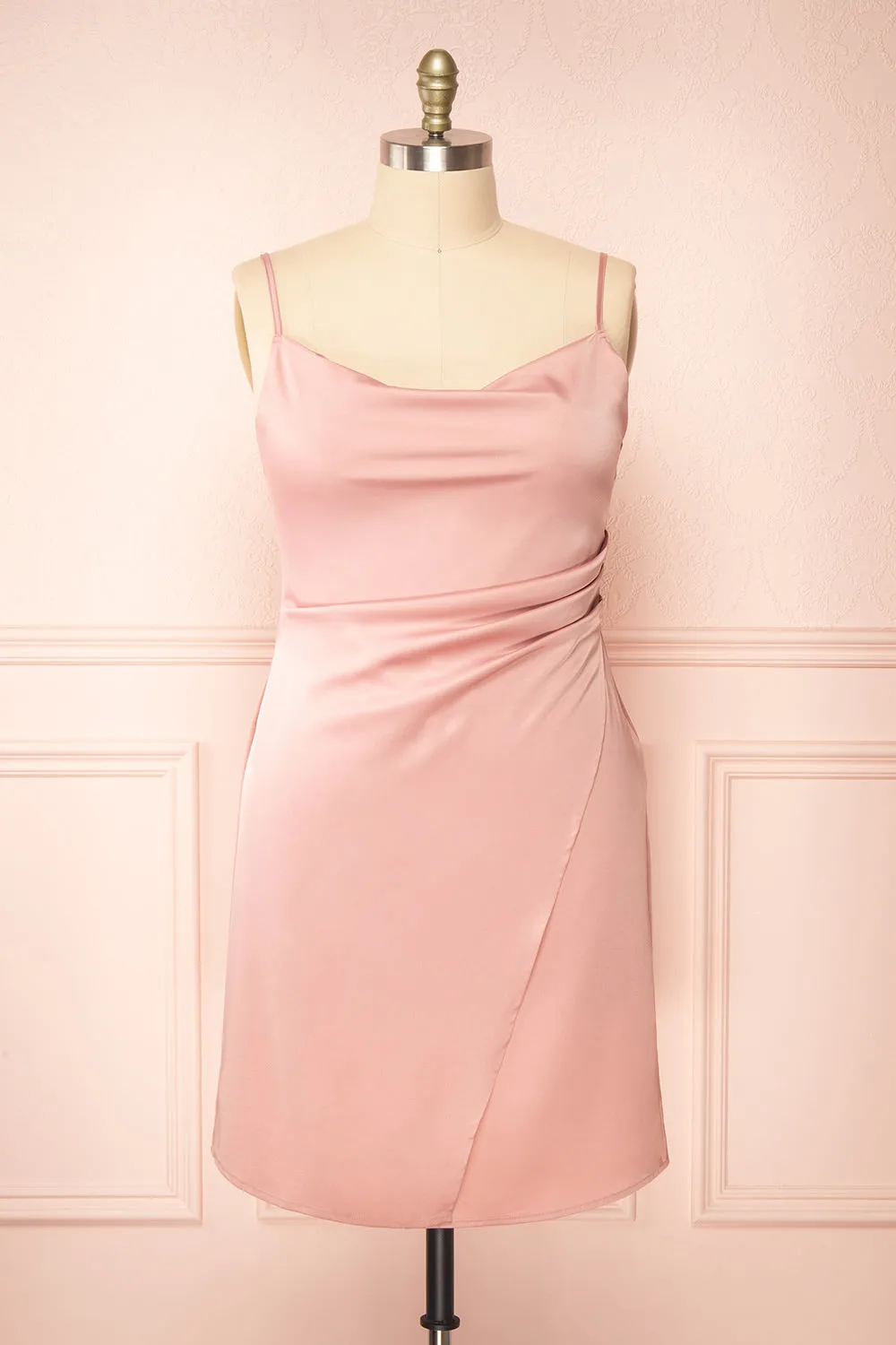 Zaina Pink | Cowl Neck Satin Slip Dress
