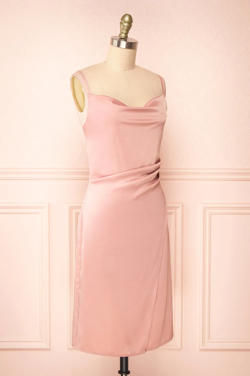 Zaina Pink | Cowl Neck Satin Slip Dress