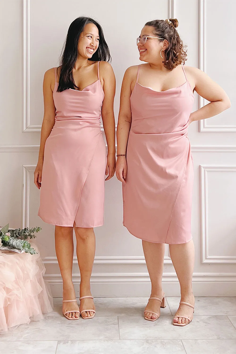 Zaina Pink | Cowl Neck Satin Slip Dress