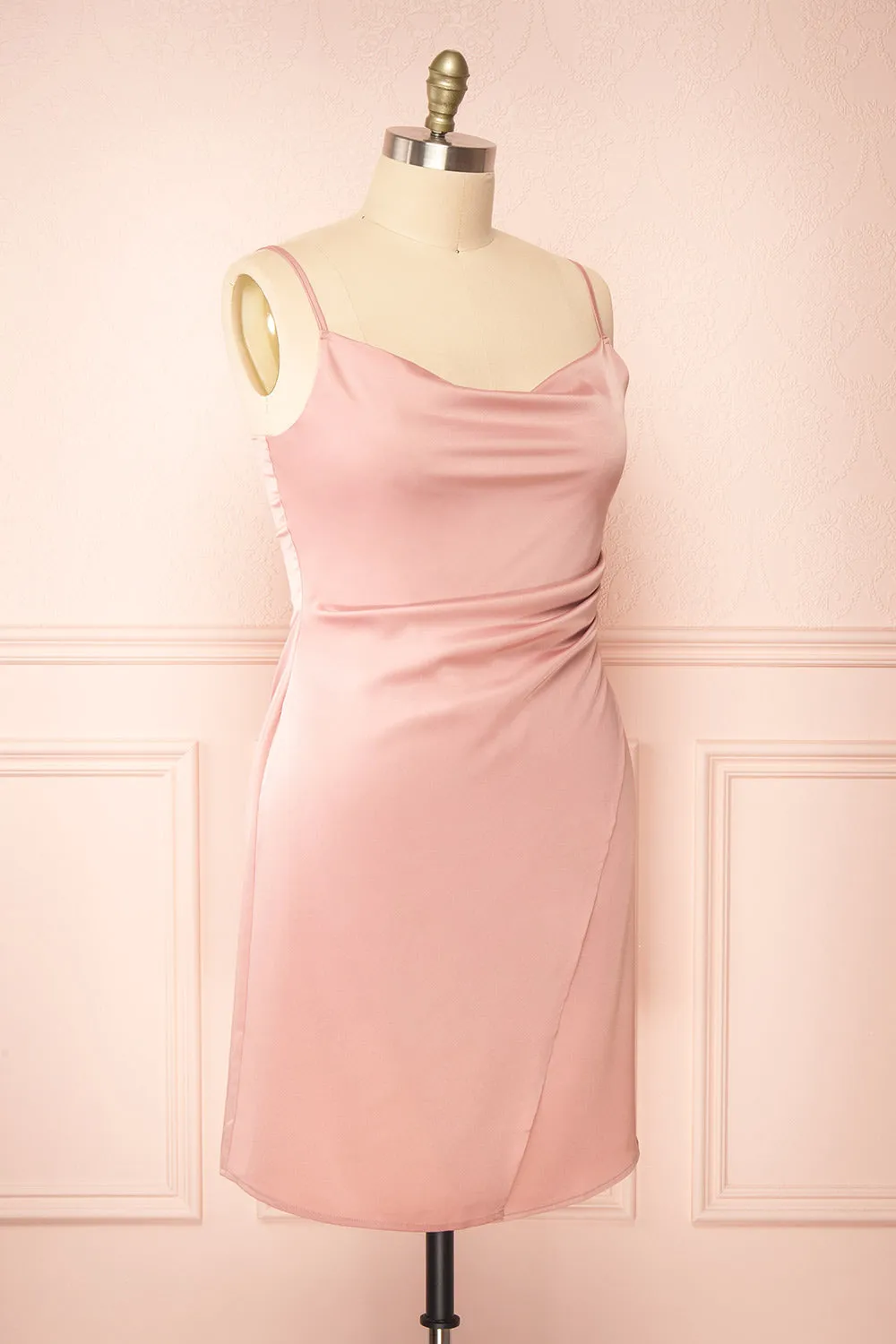 Zaina Pink | Cowl Neck Satin Slip Dress