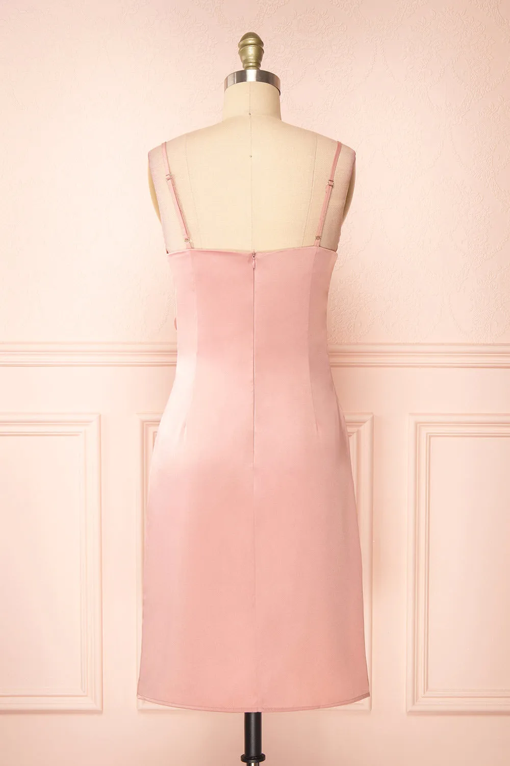 Zaina Pink | Cowl Neck Satin Slip Dress