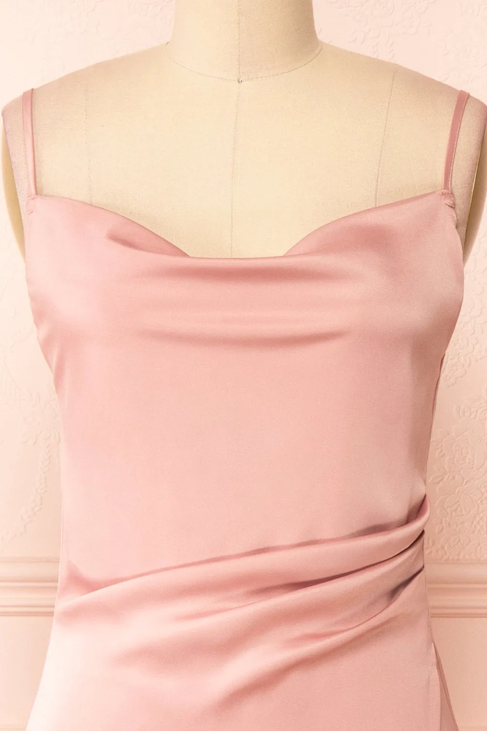 Zaina Pink | Cowl Neck Satin Slip Dress